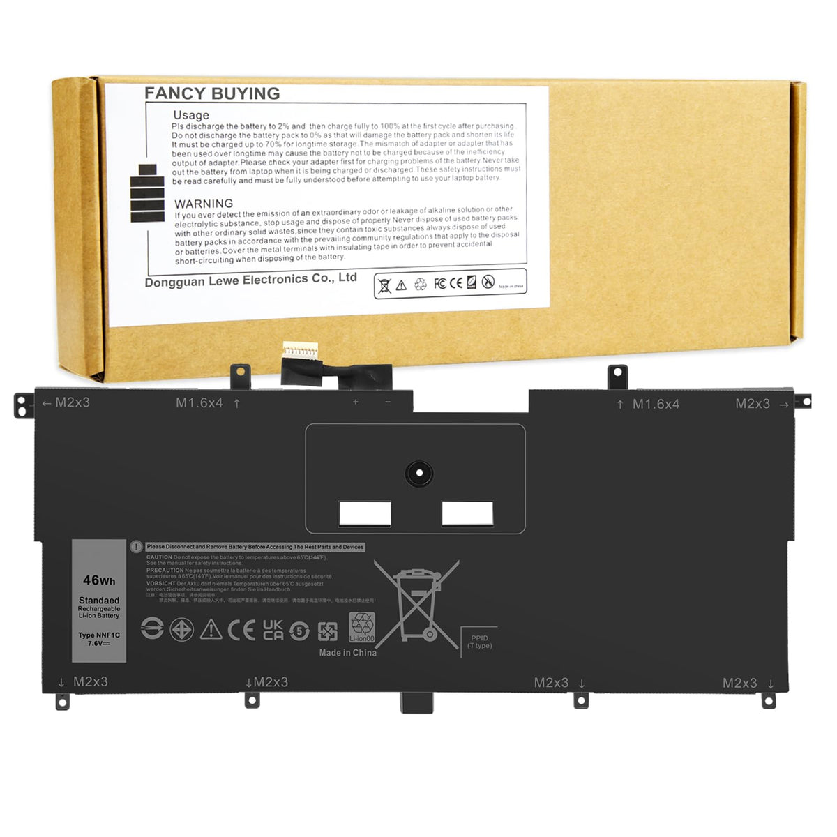Fancy Buying front view of replacement battery showing model label and benefit of easy identification