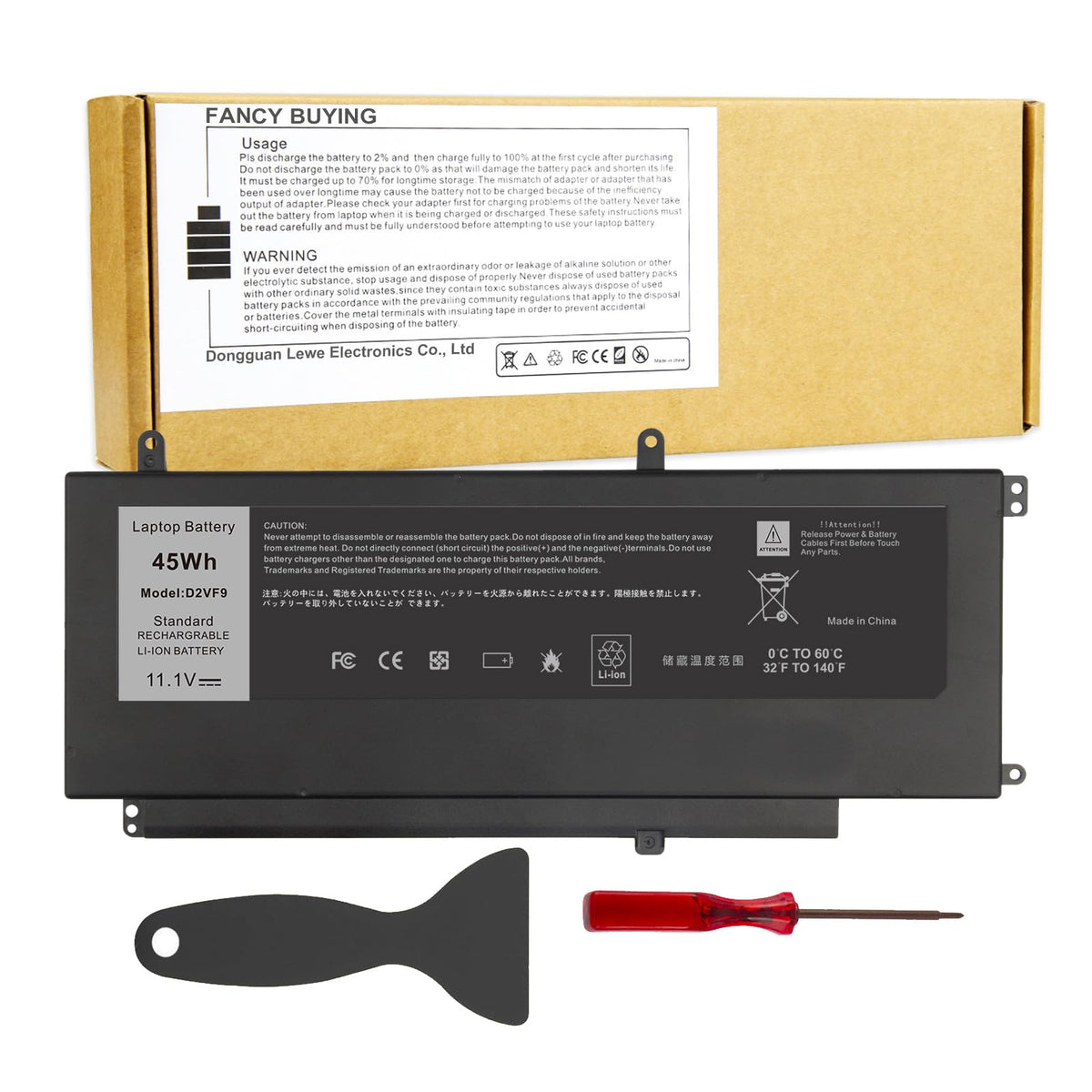 Fancy Buying front packaging showing battery and model compatibility benefits