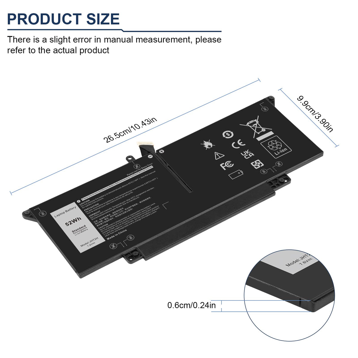 Fancy Buying battery label close-up showing part numbers and specs, ensures correct match