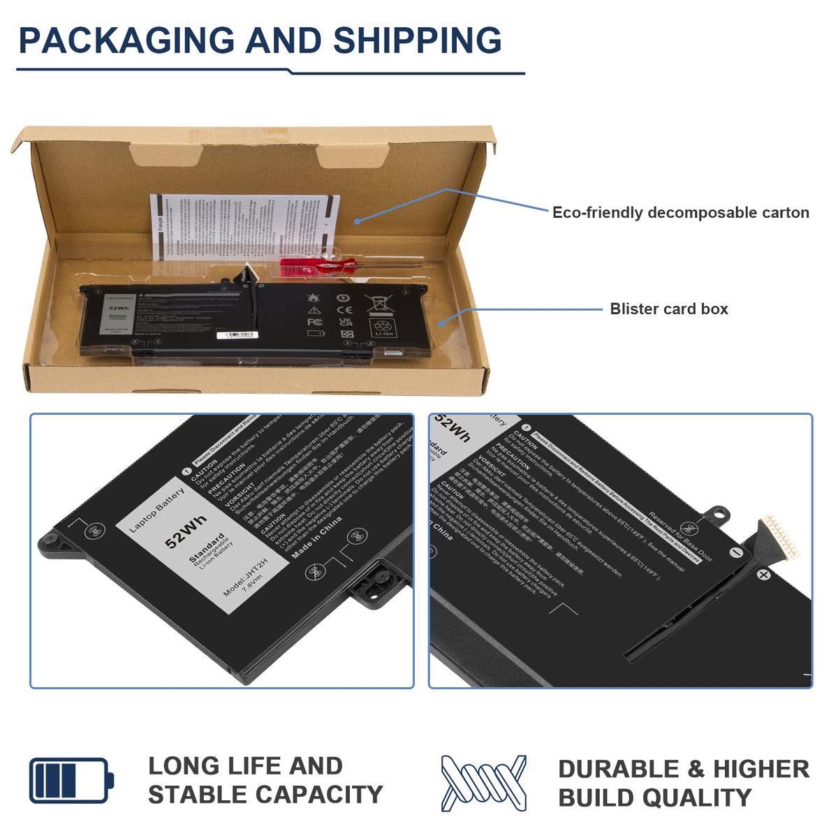 Fancy Buying battery compatibility sticker with supported Dell models listed, prevents misorders