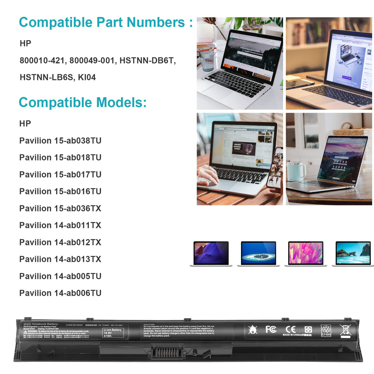 Fancy Buying KI04 14.8V label confirms correct voltage for compatible HP Pavilion models
