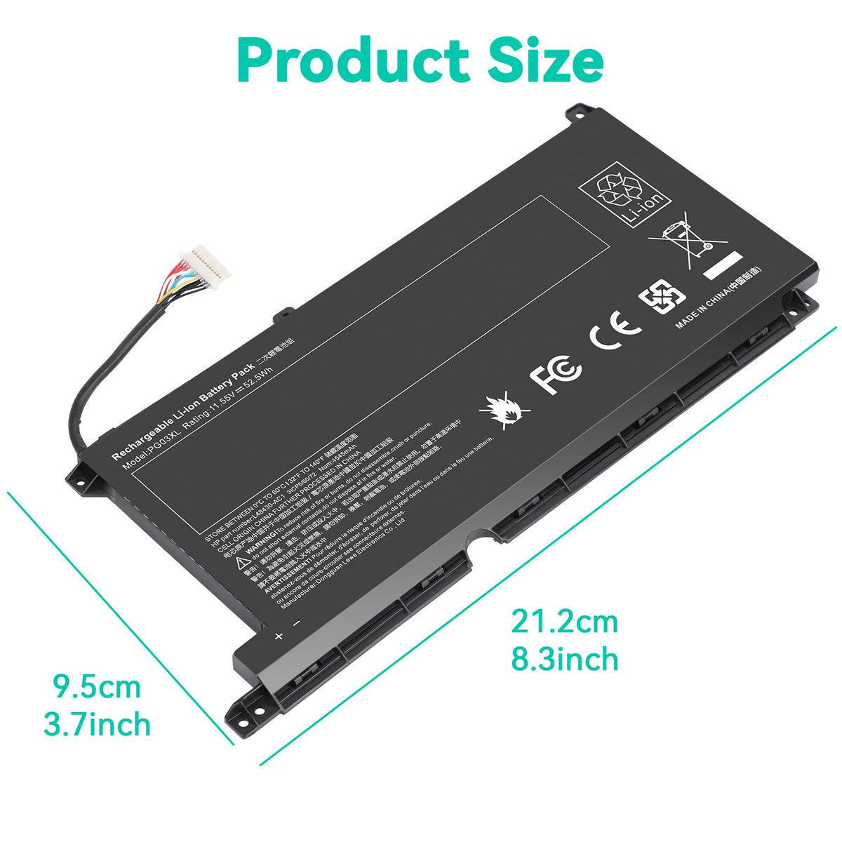 Fancy Buying PG03XL top close-up revealing printed specs and safety marks for buyer confidence