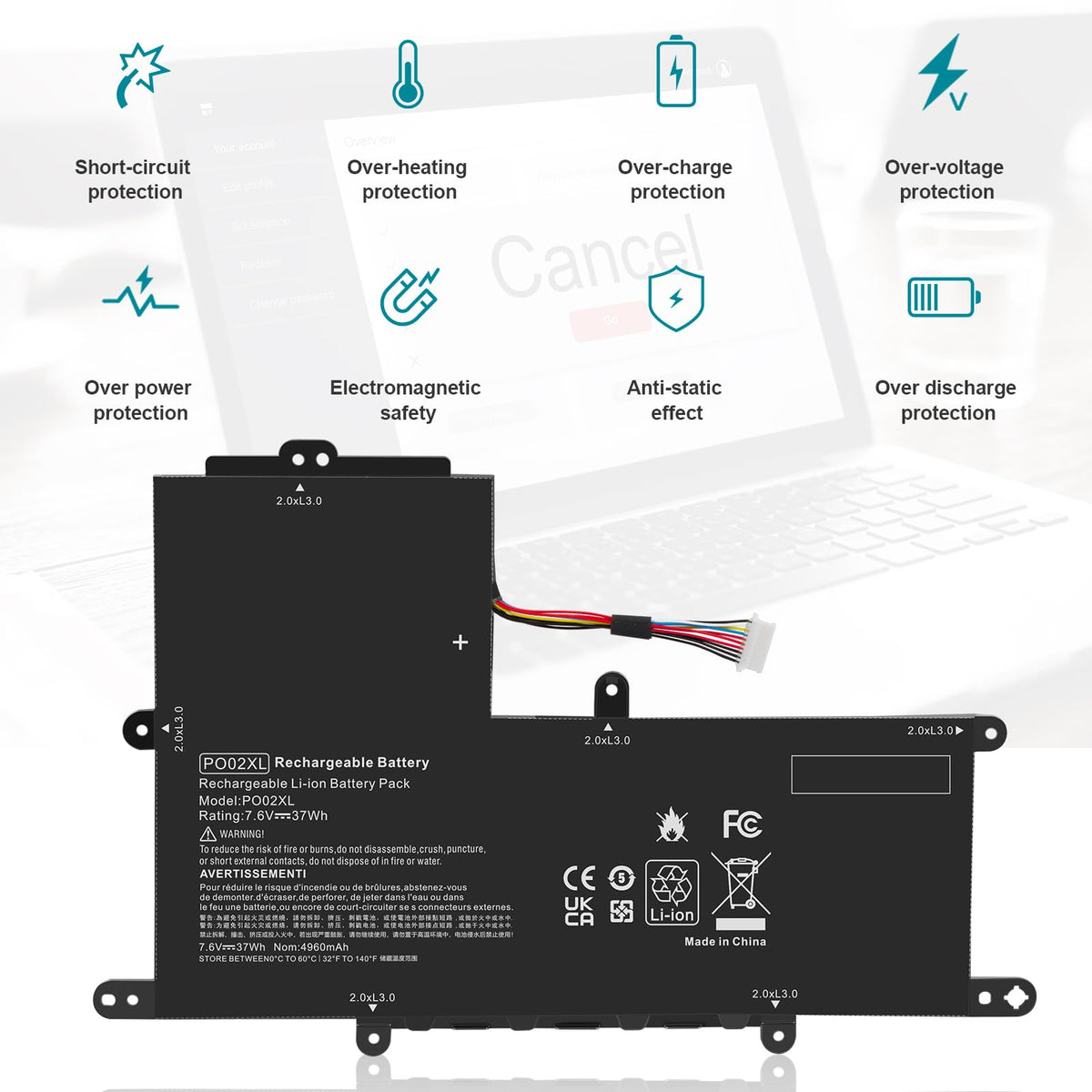 Fancy Buying PO02XL label and specs showing compatibility details and safe replacement