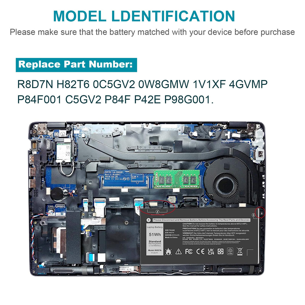 Fancy Buying R8D7N installed in a Dell laptop demonstrating secure fit and power restore