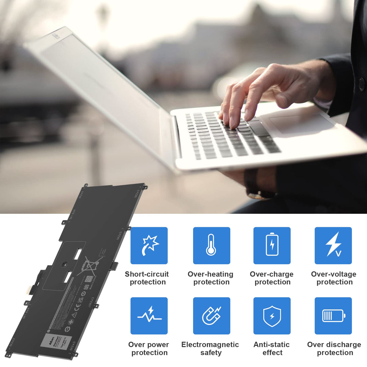 Fancy Buying battery next to pen for scale showing compact size and space-saving design