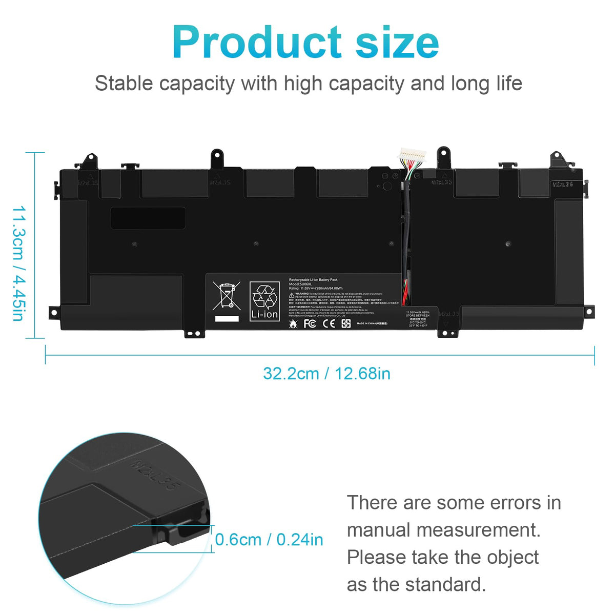 Fancy Buying SU06XL top label close-up highlighting capacity and safety information