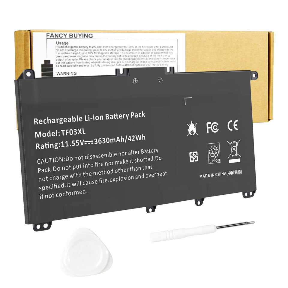 Fancy Buying TF03XL front view showing compact black battery and fit benefit