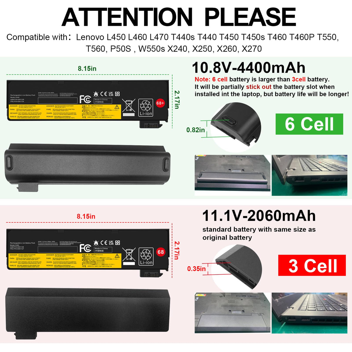 Fancy Buying battery safety and warranty label closeup showing protection features and assurance