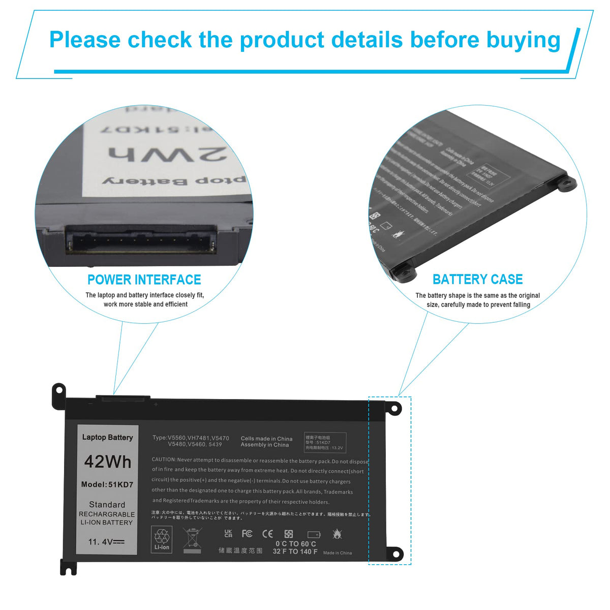 Fancy Buying specs sticker showing voltage and capacity clarity