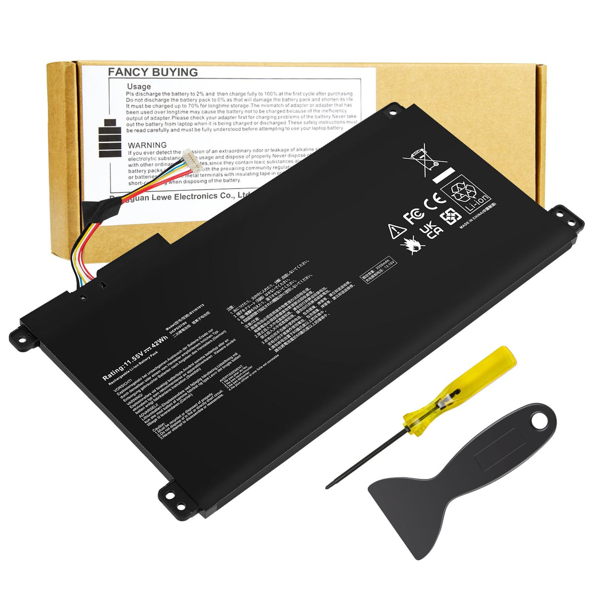 Fancy Buying B31N1912 front packaging showing battery and benefits