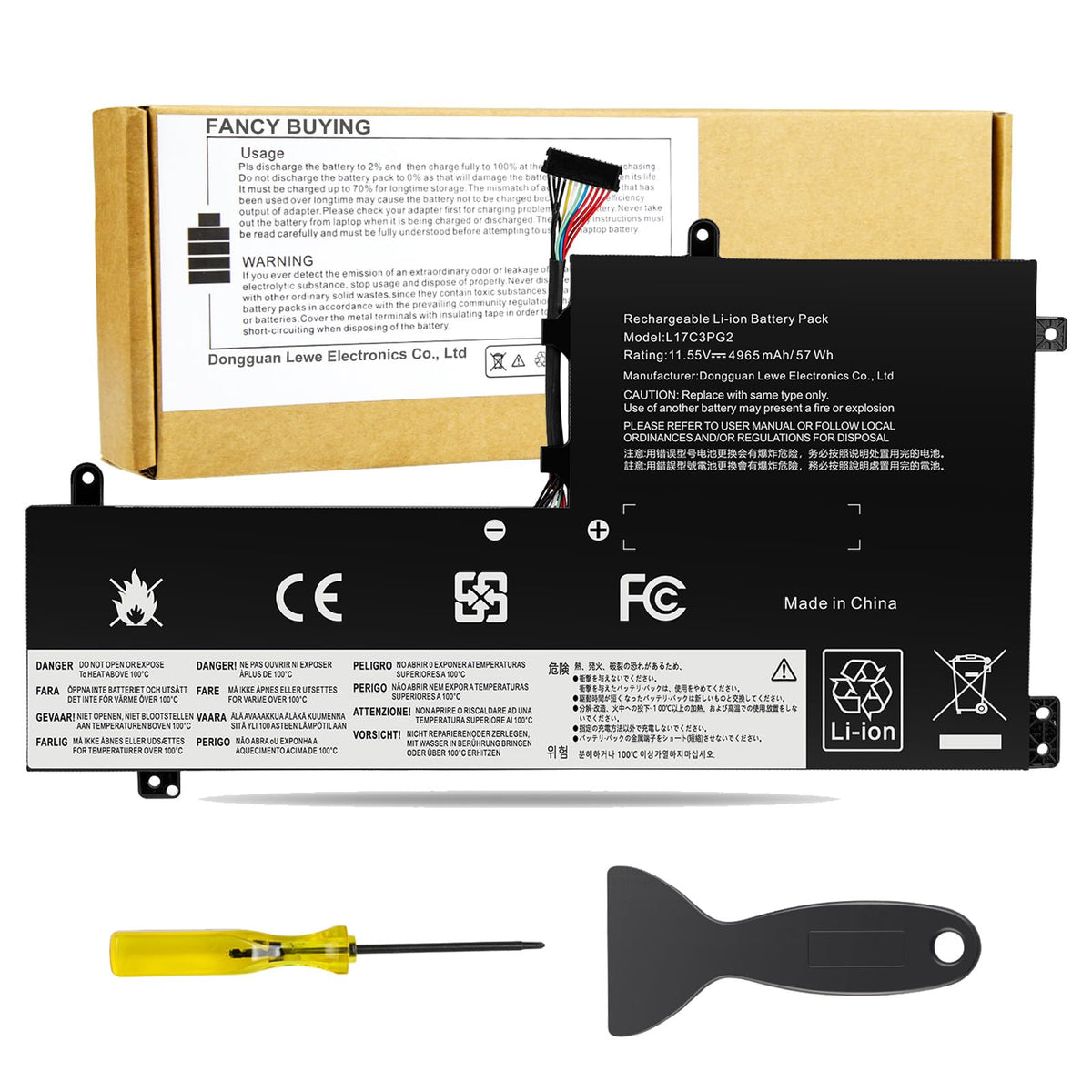 Fancy Buying battery front packaging showing model and capacity for easy identification