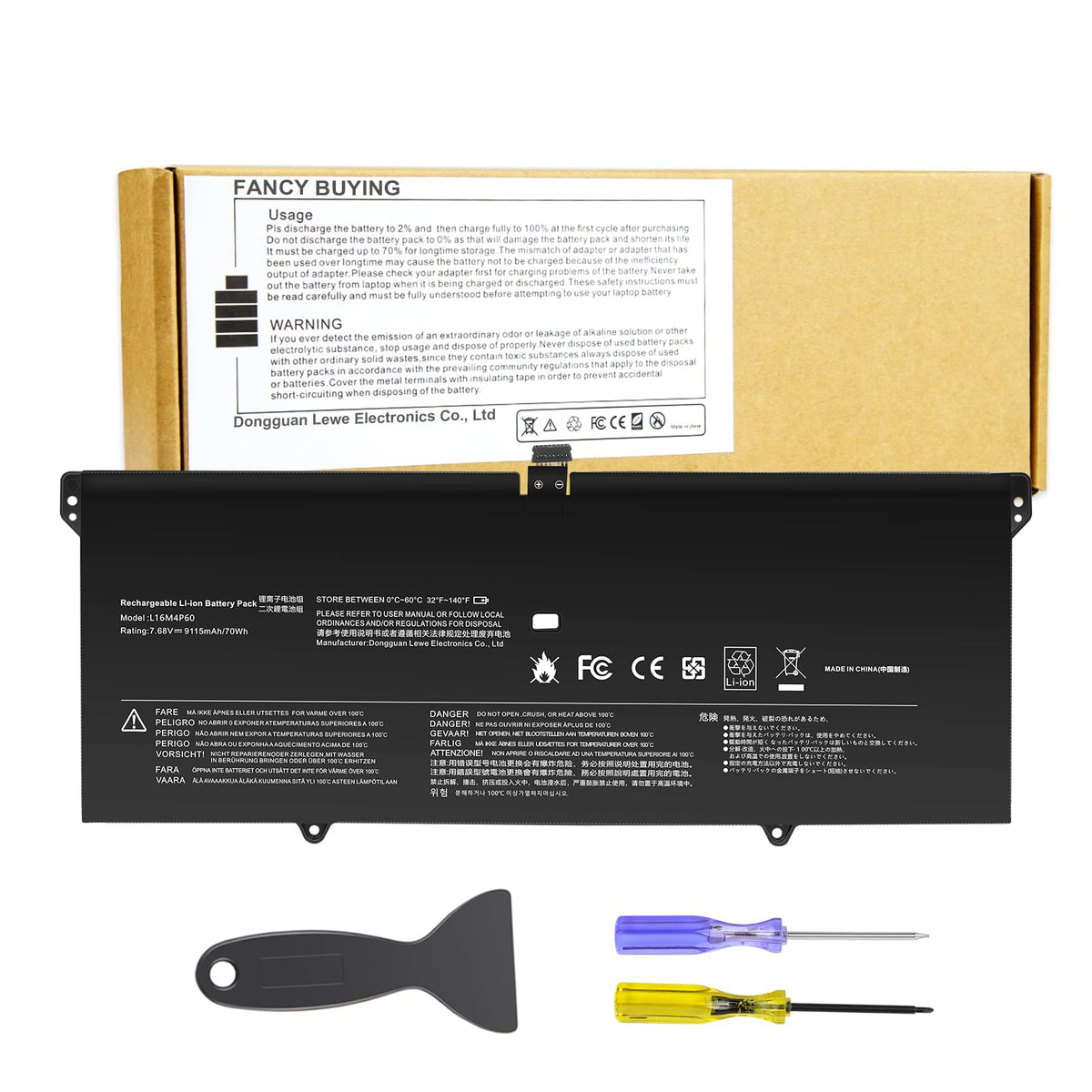 Fancy Buying front view of replacement battery showing shape and mounting points for easy fit
