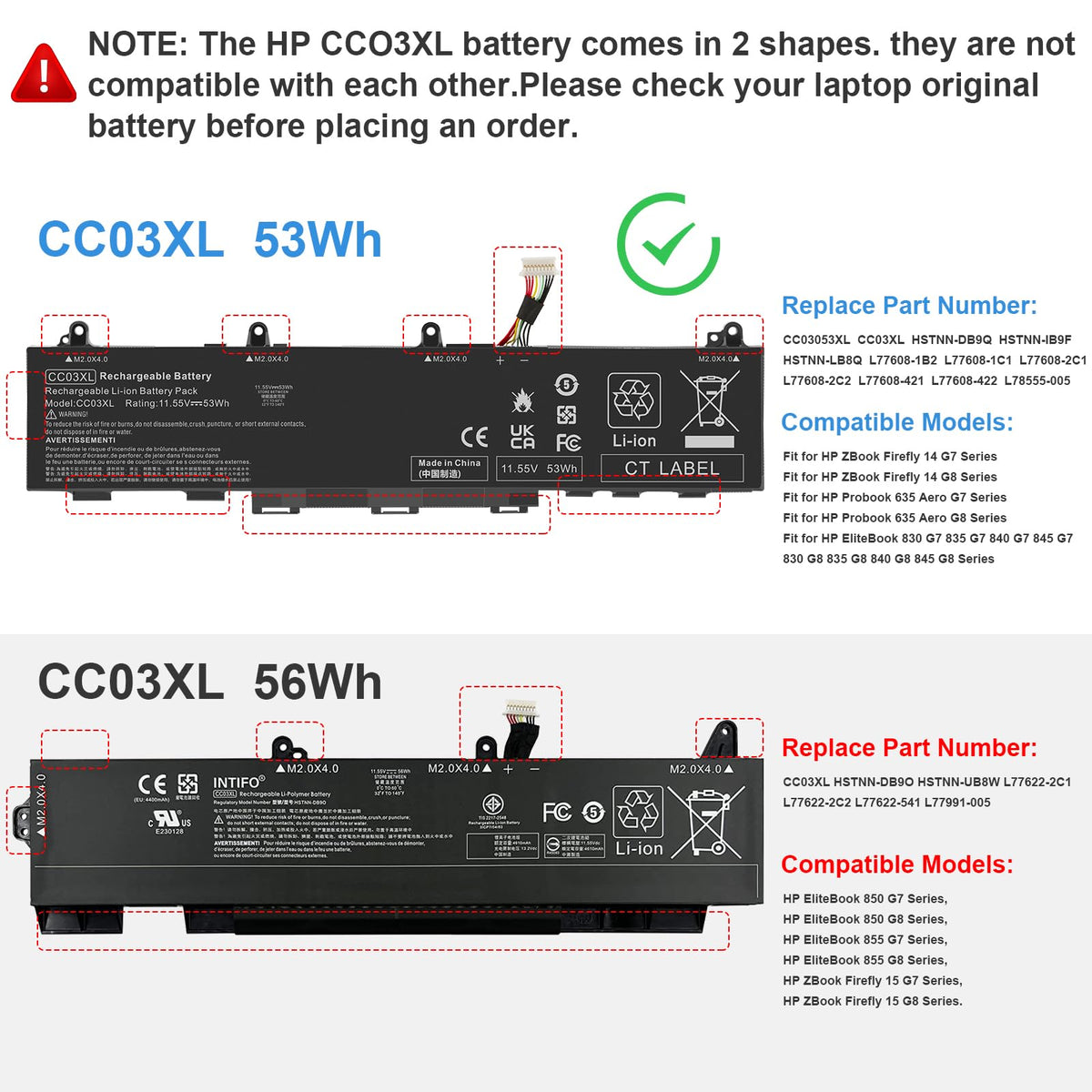 Fancy Buying battery label closeup with part numbers for precise model matching benefit