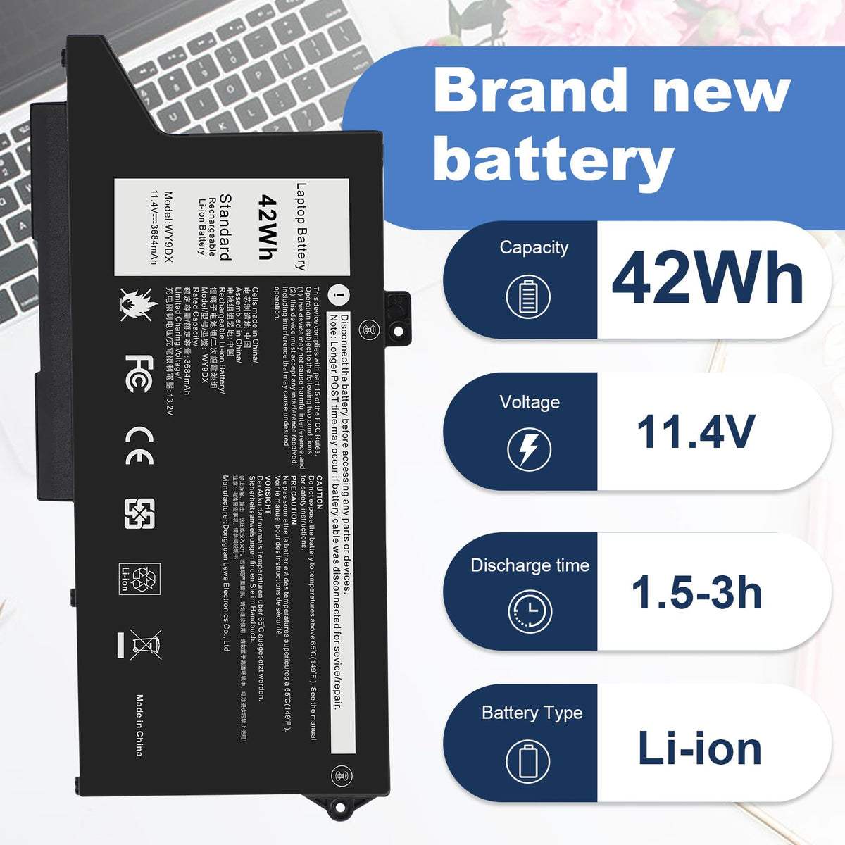 Fancy Buying battery next to ruler showing compact size for portability and weight savings