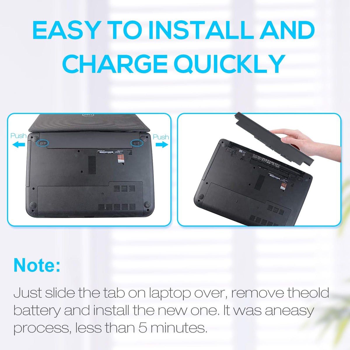Fancy Buying Dell Inspiron 40Wh battery product shot emphasizes compact, lightweight design