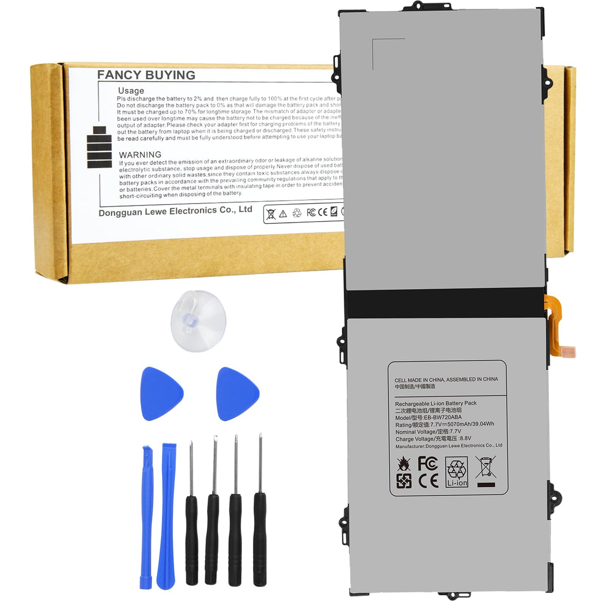 Fancy Buying front view of EB-BW720ABE battery showing model and capacity benefit