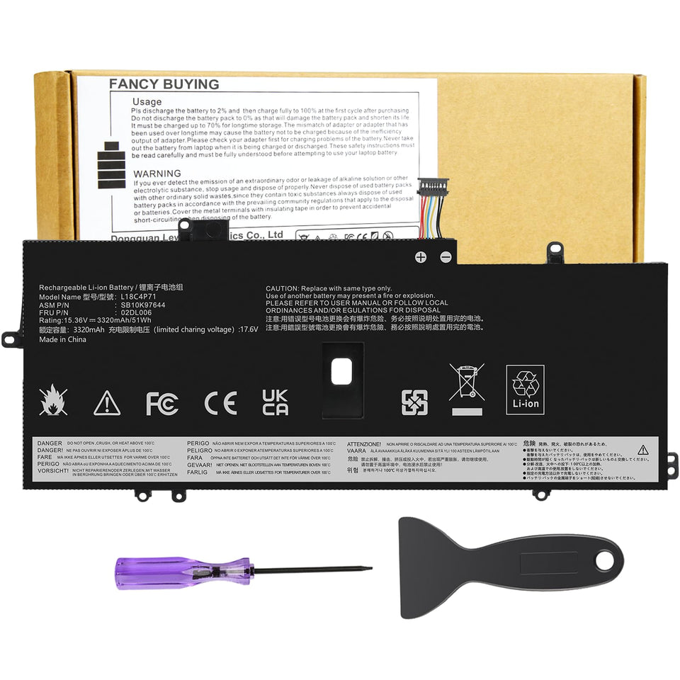 Fancy Buying front packaging showing battery and benefits of correct fit