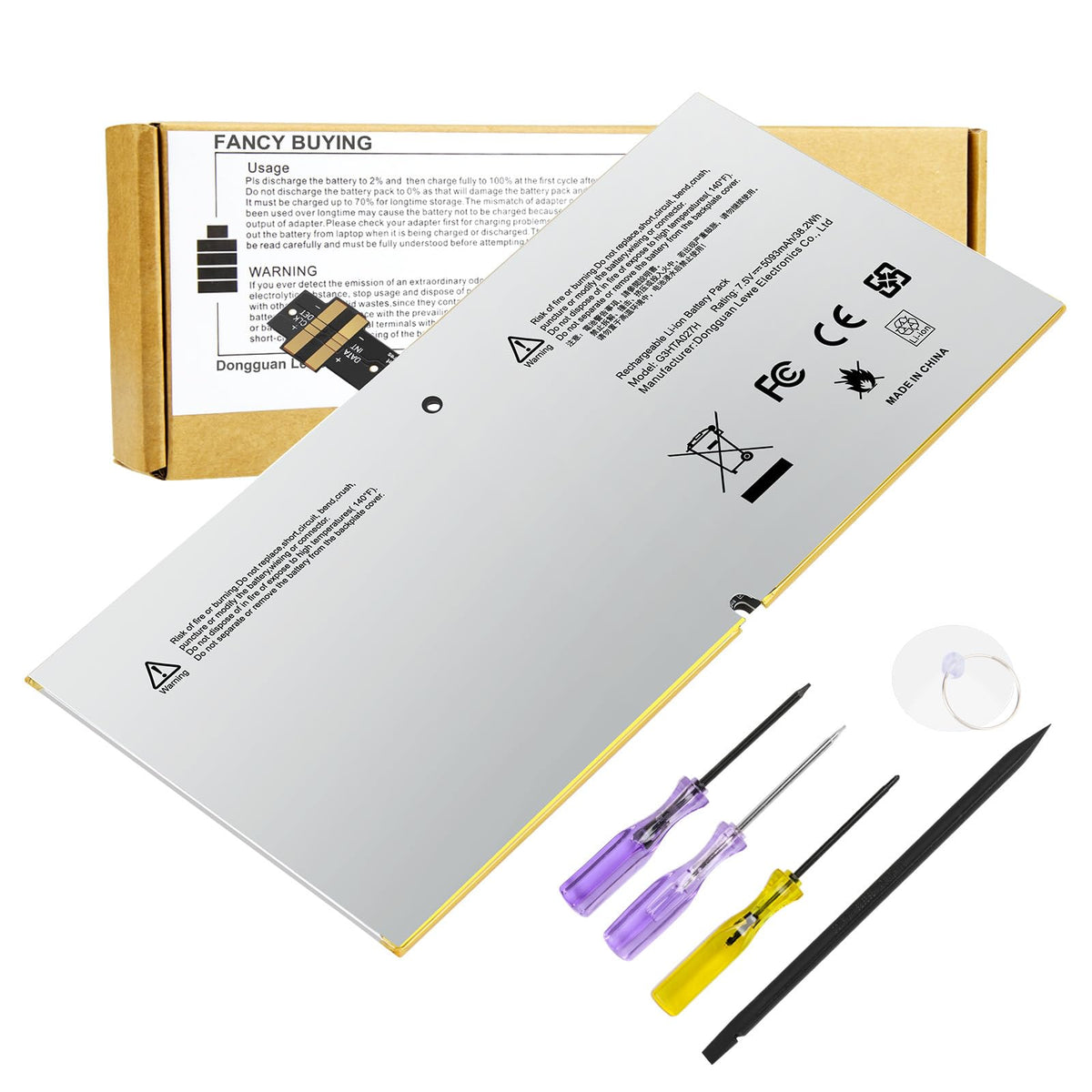 Fancy Buying front packaging showing Surface Pro 4 battery and clear compatibility benefit