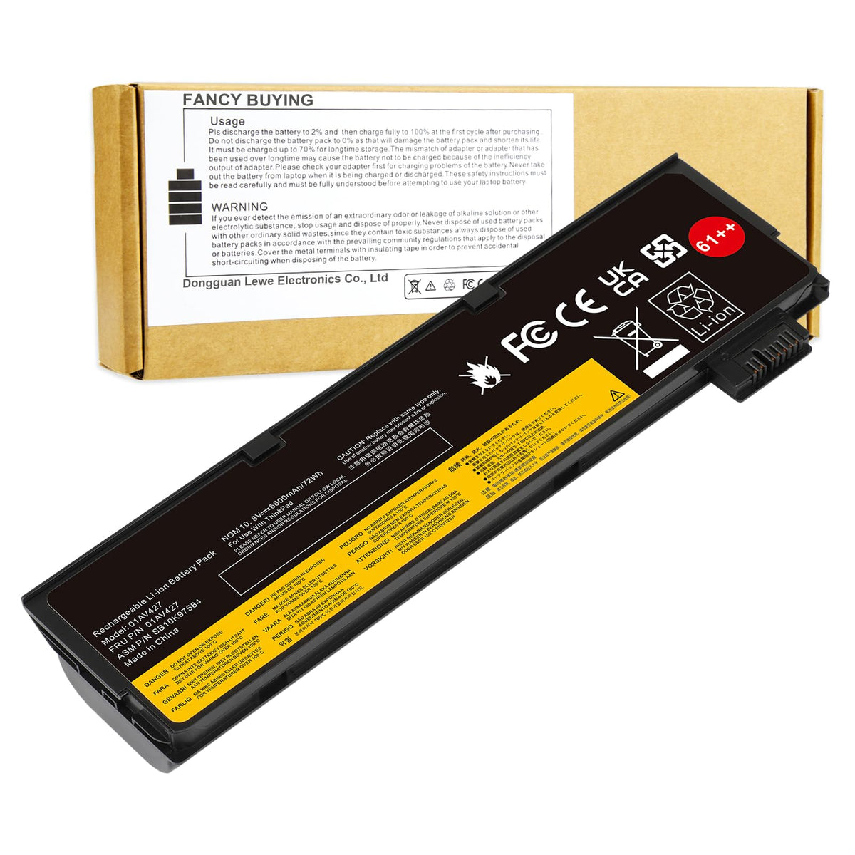 Fancy Buying front view of battery showing model and capacity for quick ID