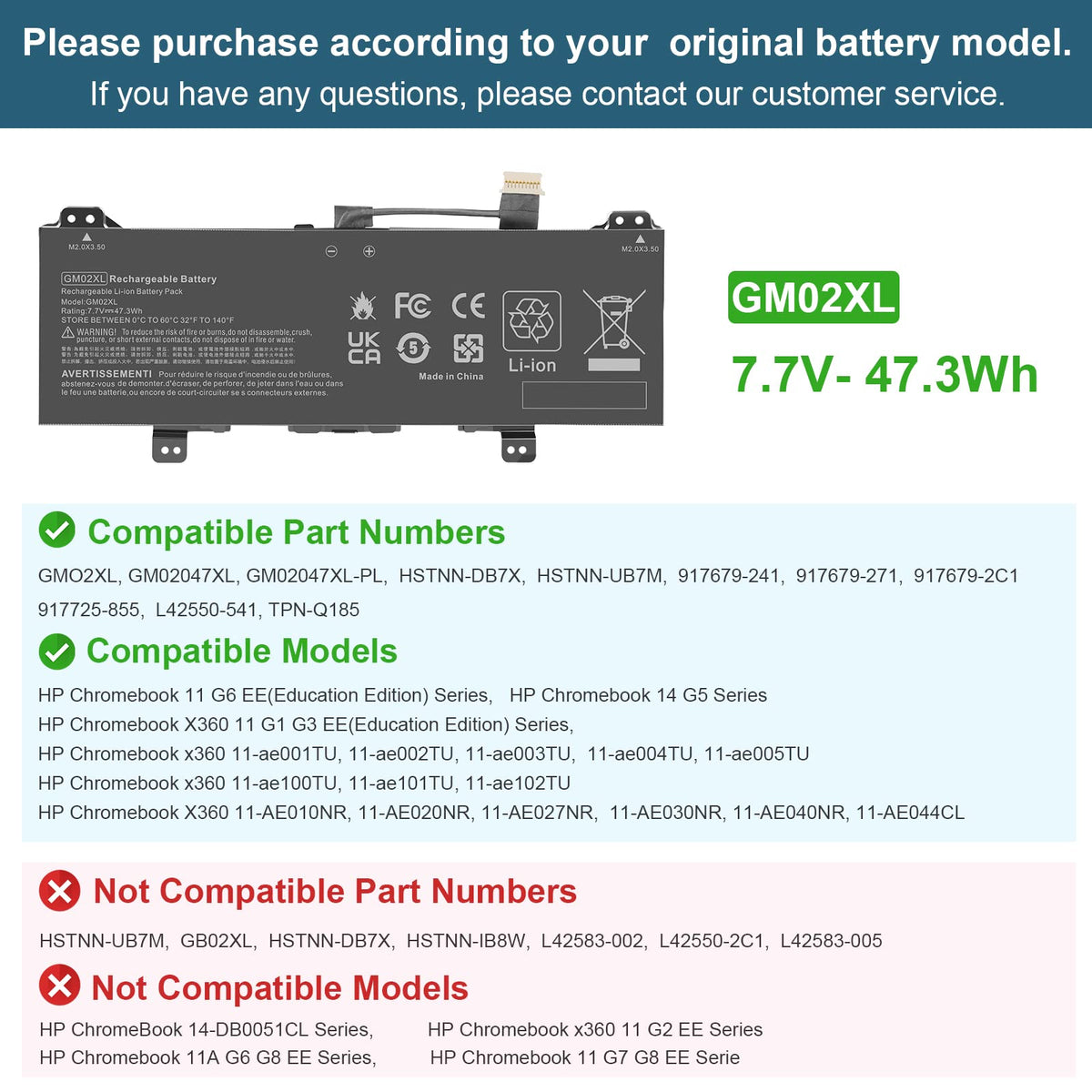 Fancy Buying battery top label showing model and safety certifications