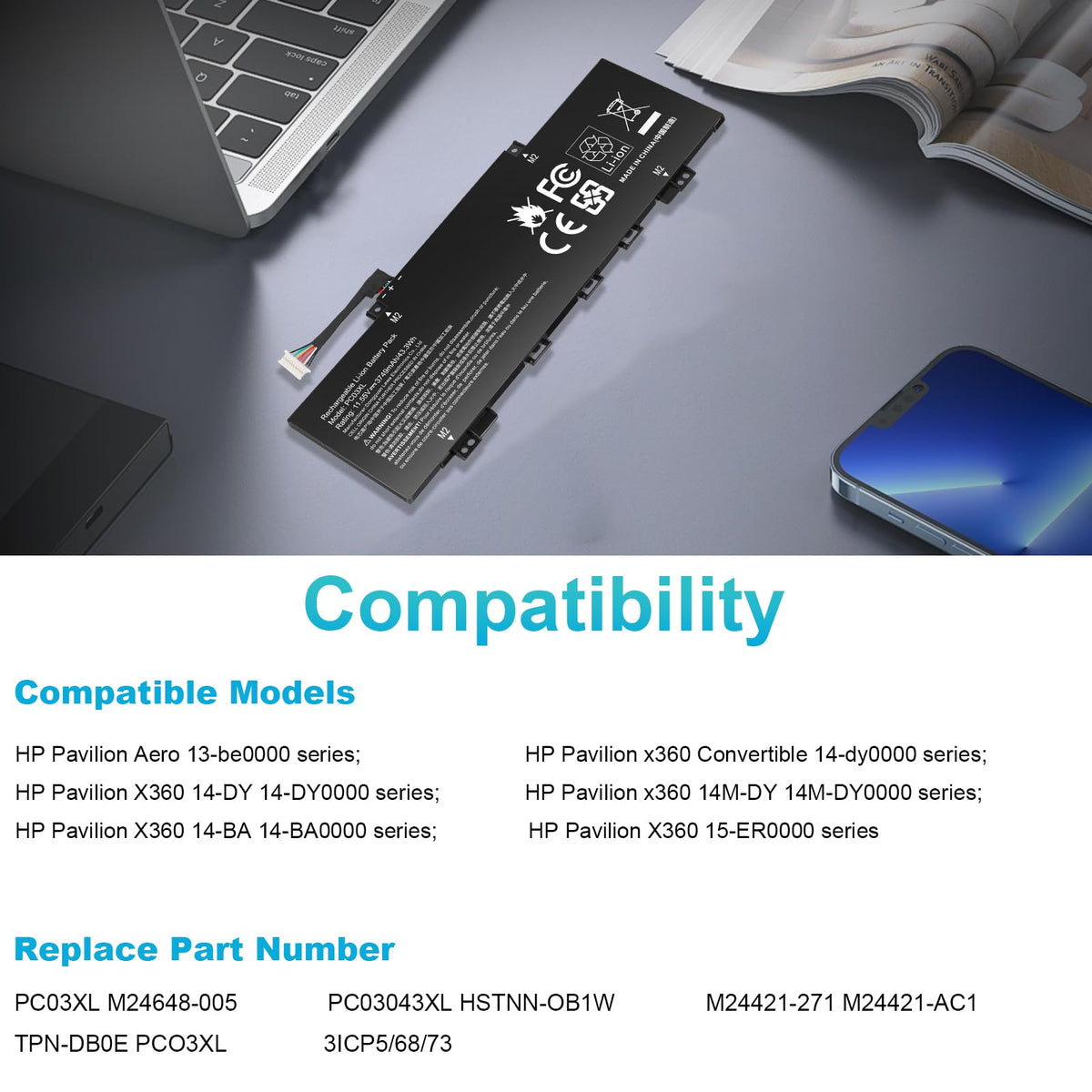 Fancy Buying installed PC03XL inside HP Pavilion demonstrating correct fit benefit