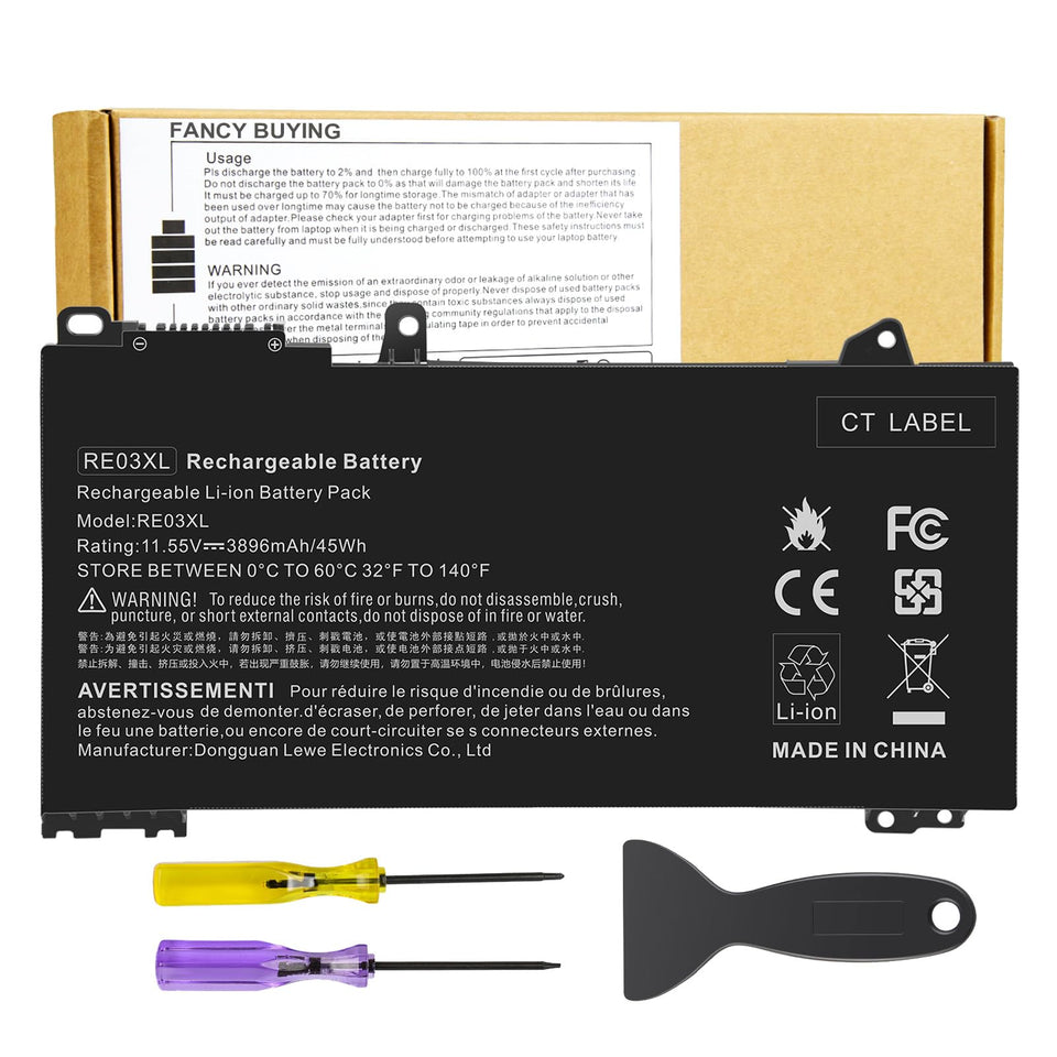 Fancy Buying front view of RE03XL battery showing shape and fit benefit