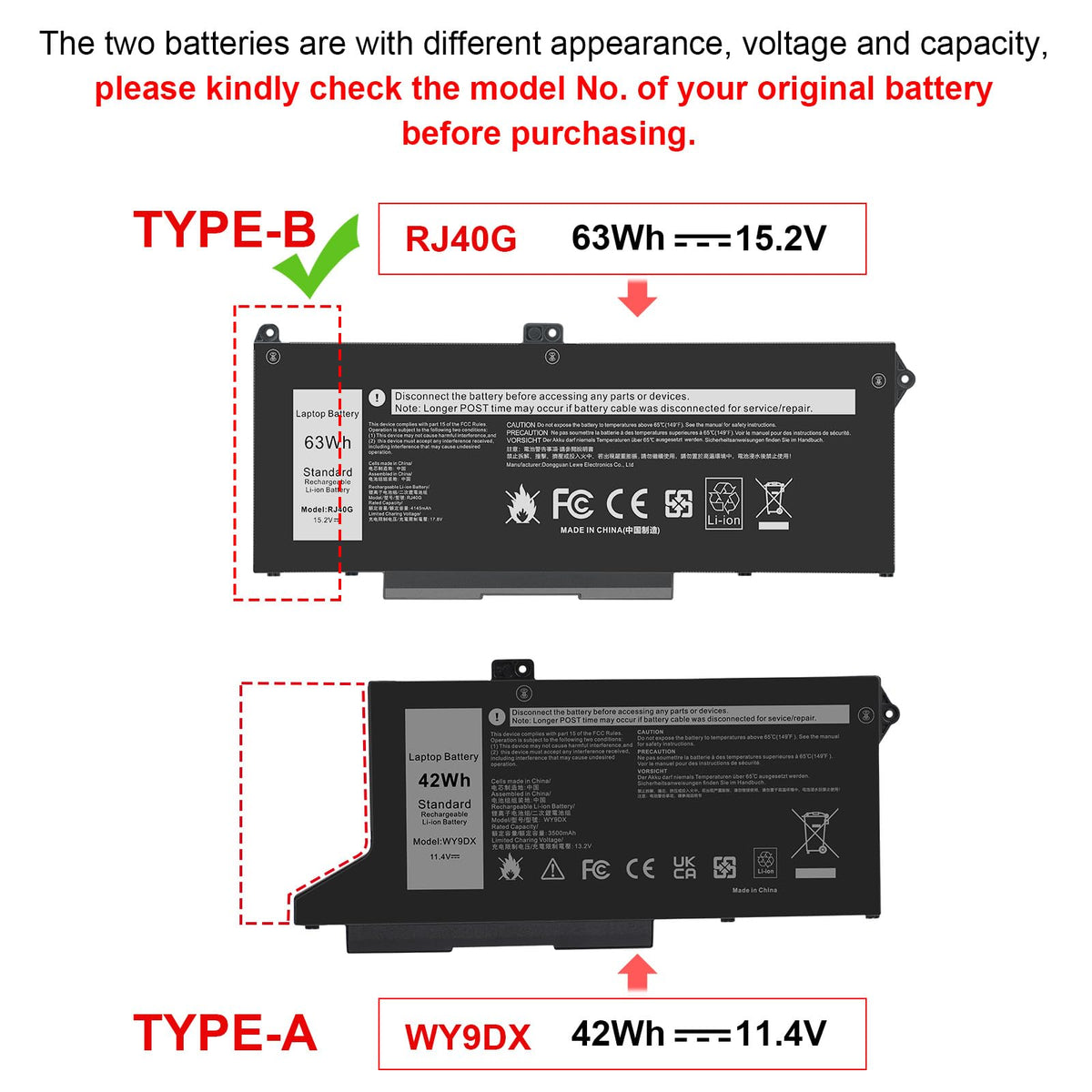 Fancy Buying close-up of battery label showing model and safety markings