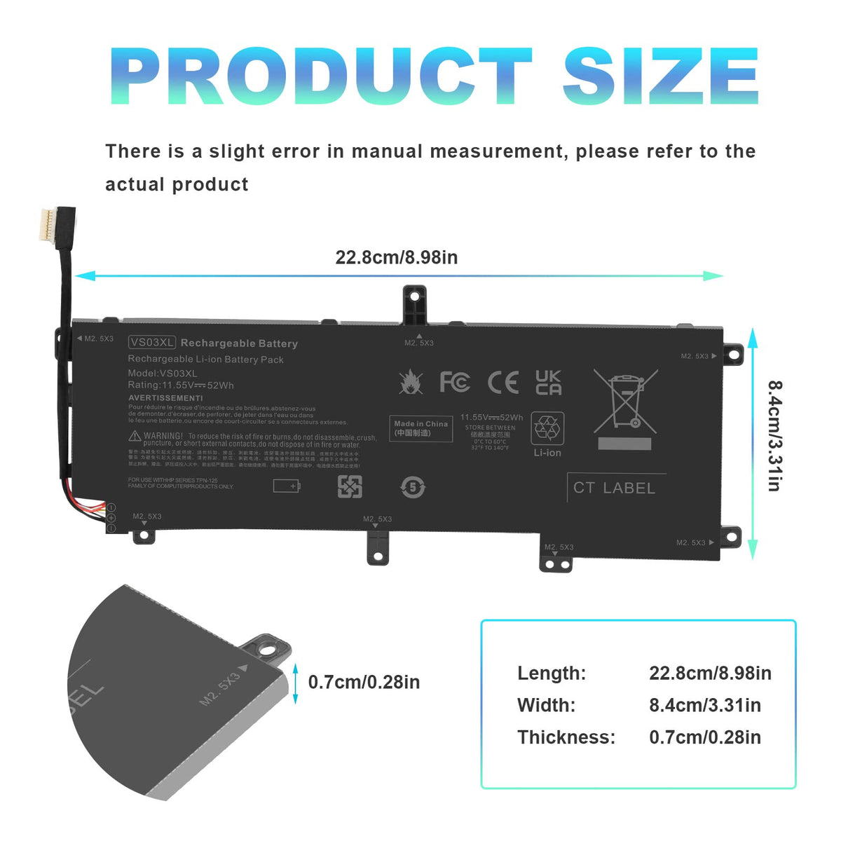 Fancy Buying VS03XL label closeup with part numbers for correct model match