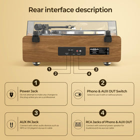 Bluetooth pairing interface demonstrates wireless streaming from phone to turntable.