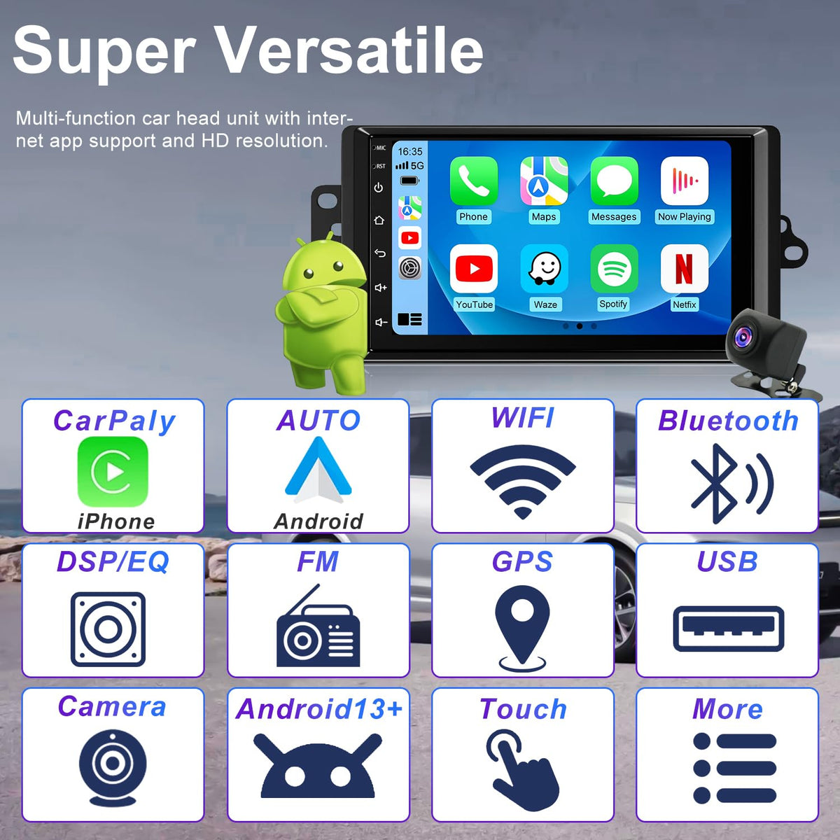 Fancywind Android 13 system powering smooth multitasking on the head unit.