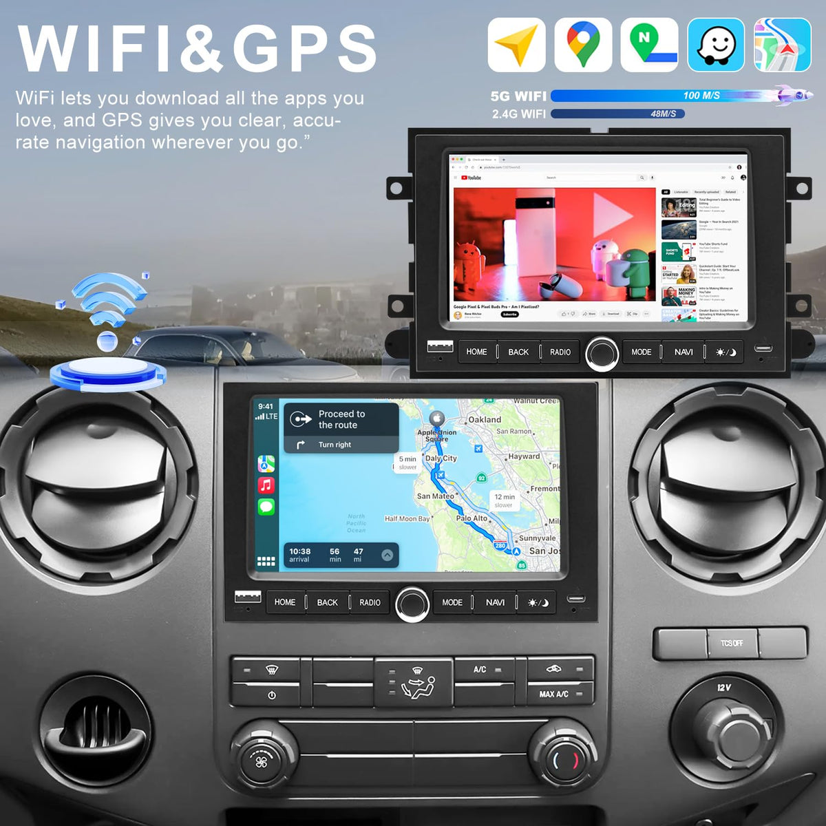 Fancywind steering wheel controls let you manage volume and calls safely.