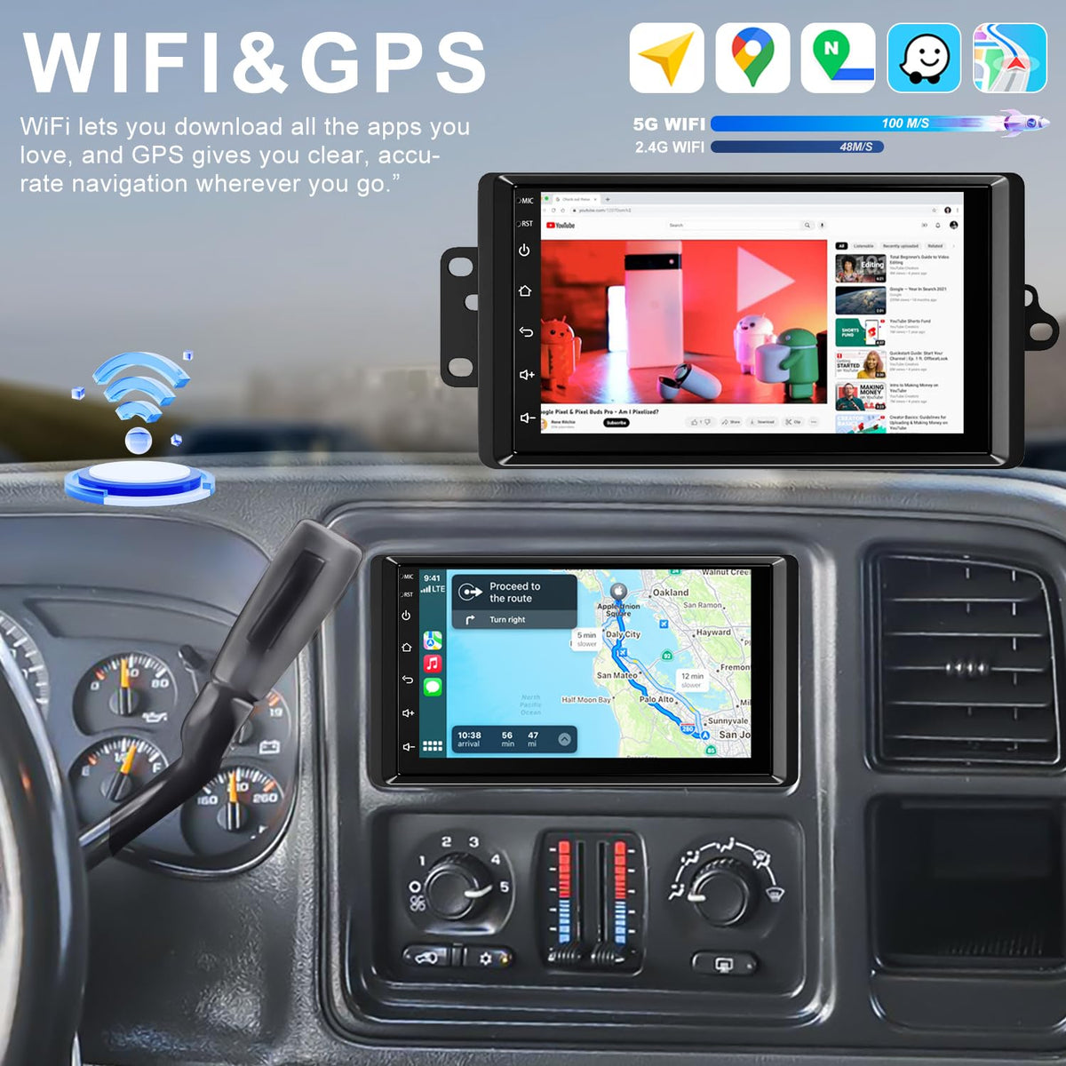 Fancywind steering wheel control for hands-free audio and navigation.