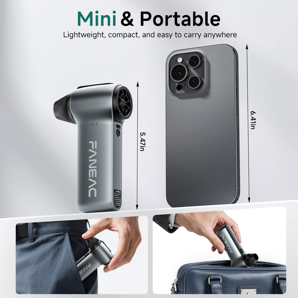 FANEAC rear label and USB-C port view showing charging convenience