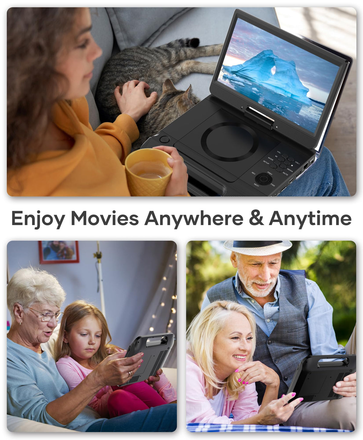FANGOR car charger included for uninterrupted travel entertainment