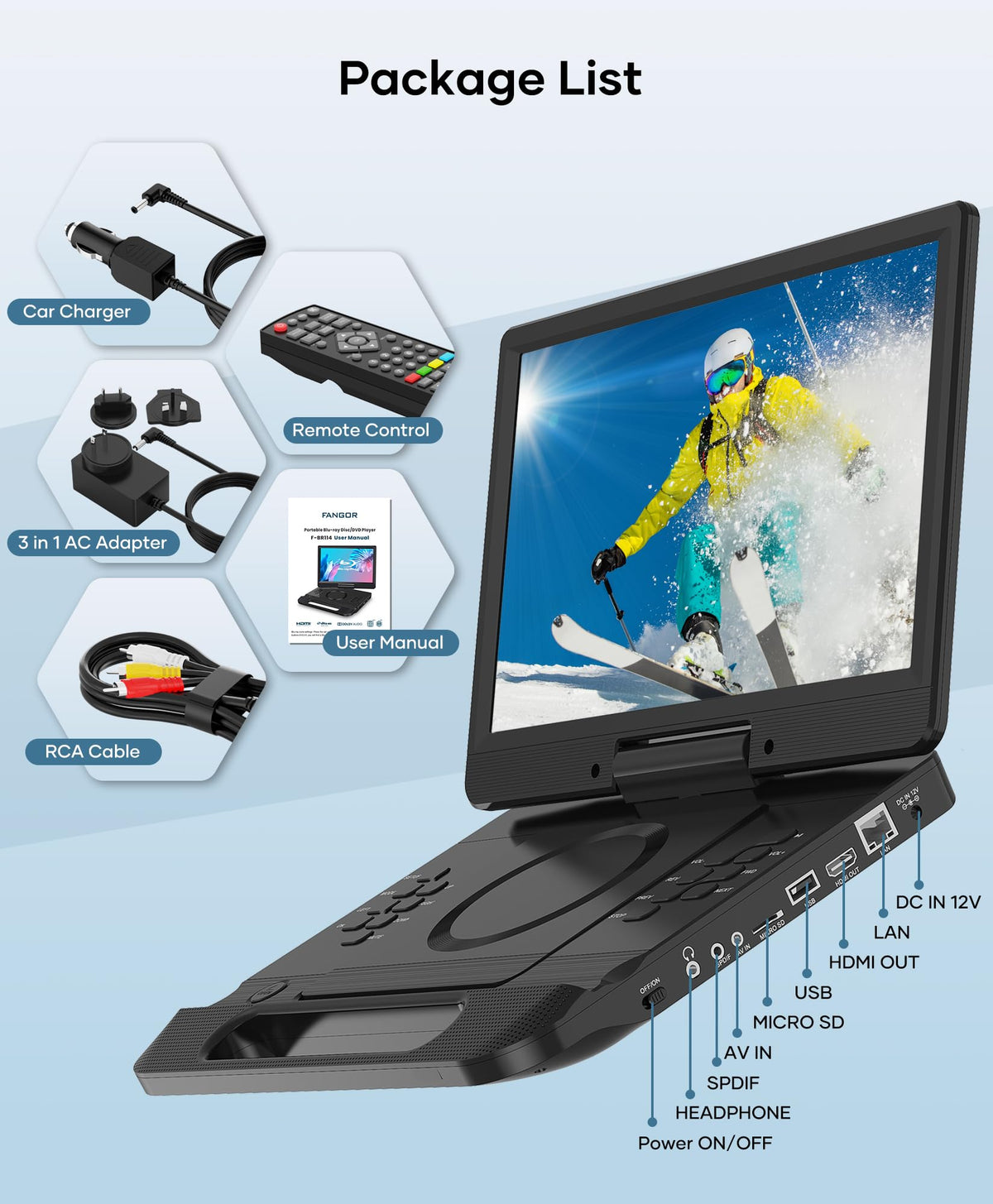 FANGOR built‑in rechargeable battery supports 4–5 hours of playback.
