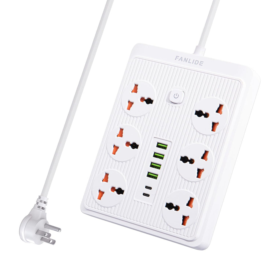 FANLIDE power strip with 45-degree plug designed for tight spaces and organized desks.