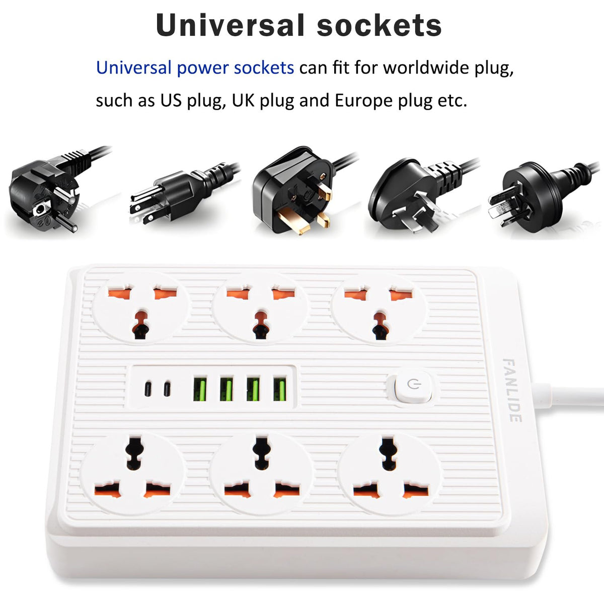 FANLIDE flat plug sits flush behind furniture for neat setups.