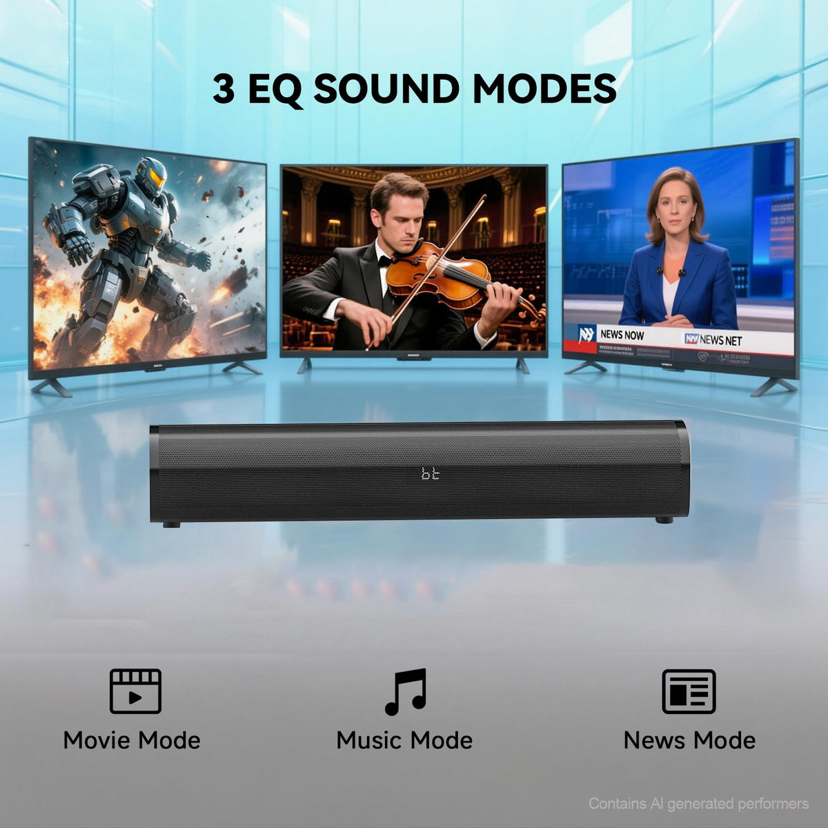 Fansbe Direct wall-mount sound bar installed on wall saving space in living room setups