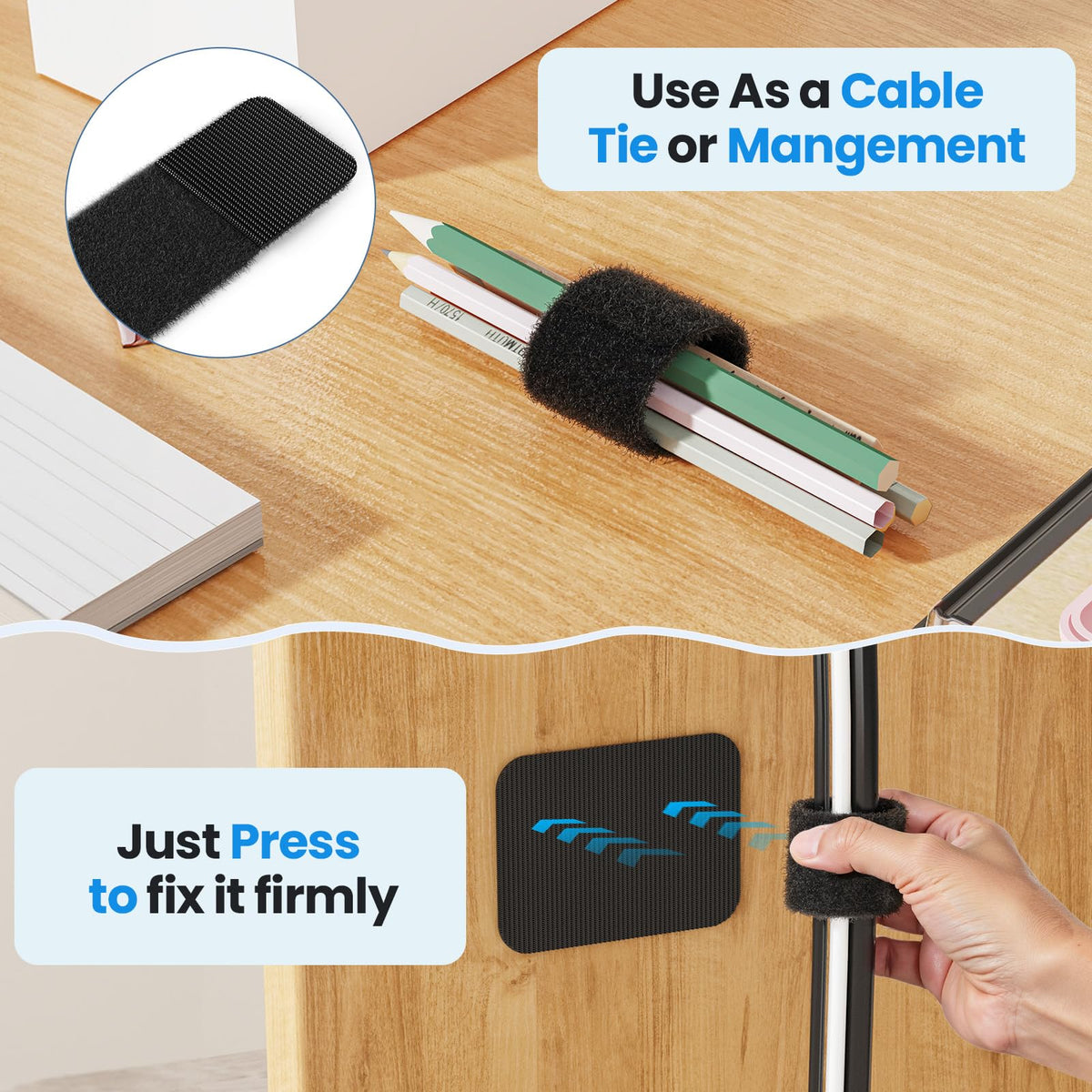 Fansto reusable cord holder keeps cables neat and adaptable.