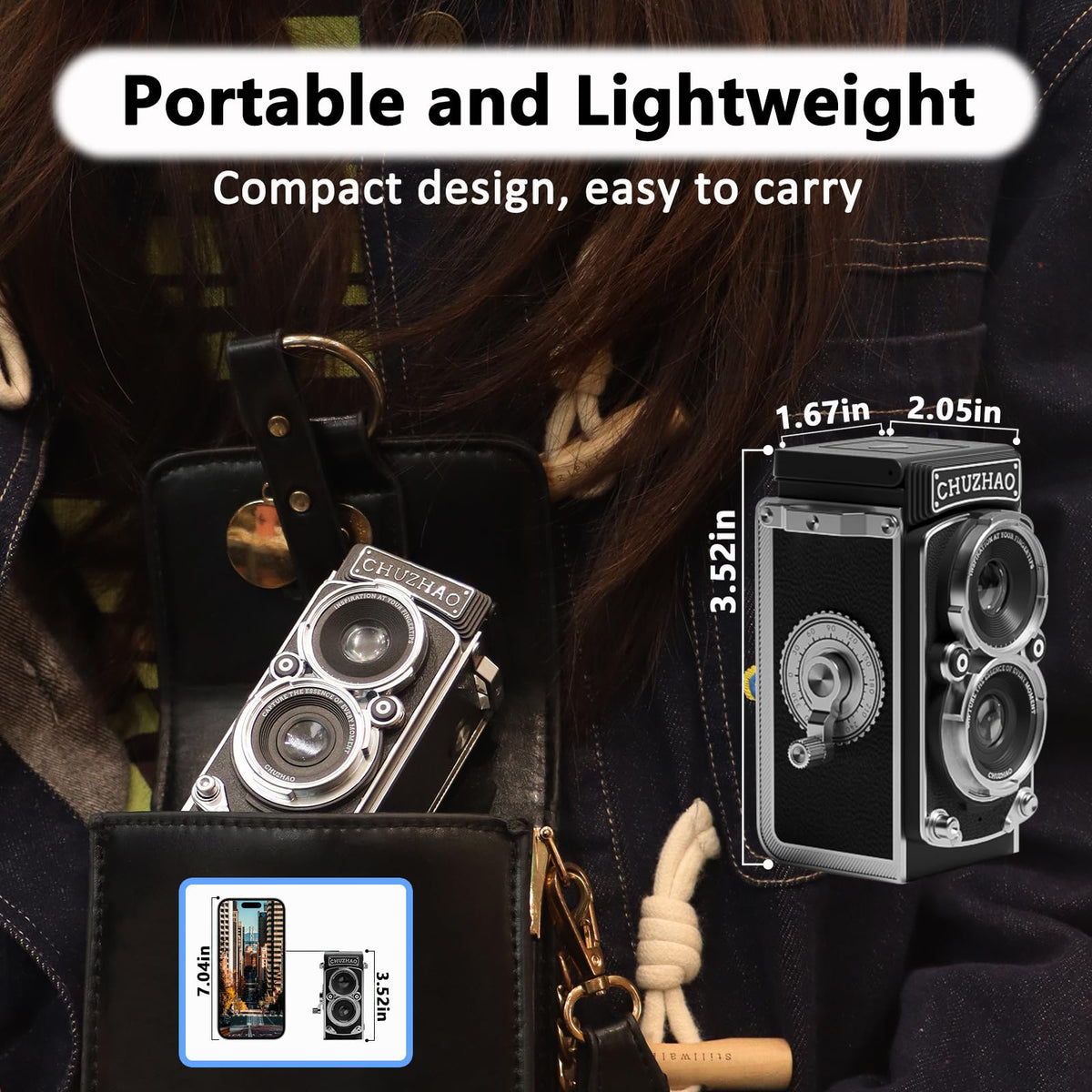 Fanten CHUZHAO held in hand illustrating compact pocketable size for travel