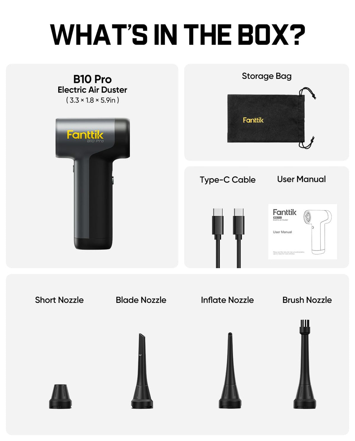 Fanttik B10 Pro packed in storage bag with nozzles and charger for travel-ready storage