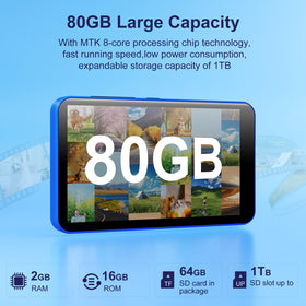 Fanvace 80GB storage expandable to 1TB stores thousands of songs and videos.
