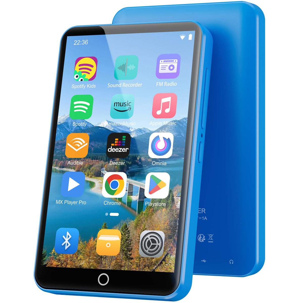 Fanvace 80GB MP3 player with Bluetooth and WiFi, portable music hub for travel and playlists.