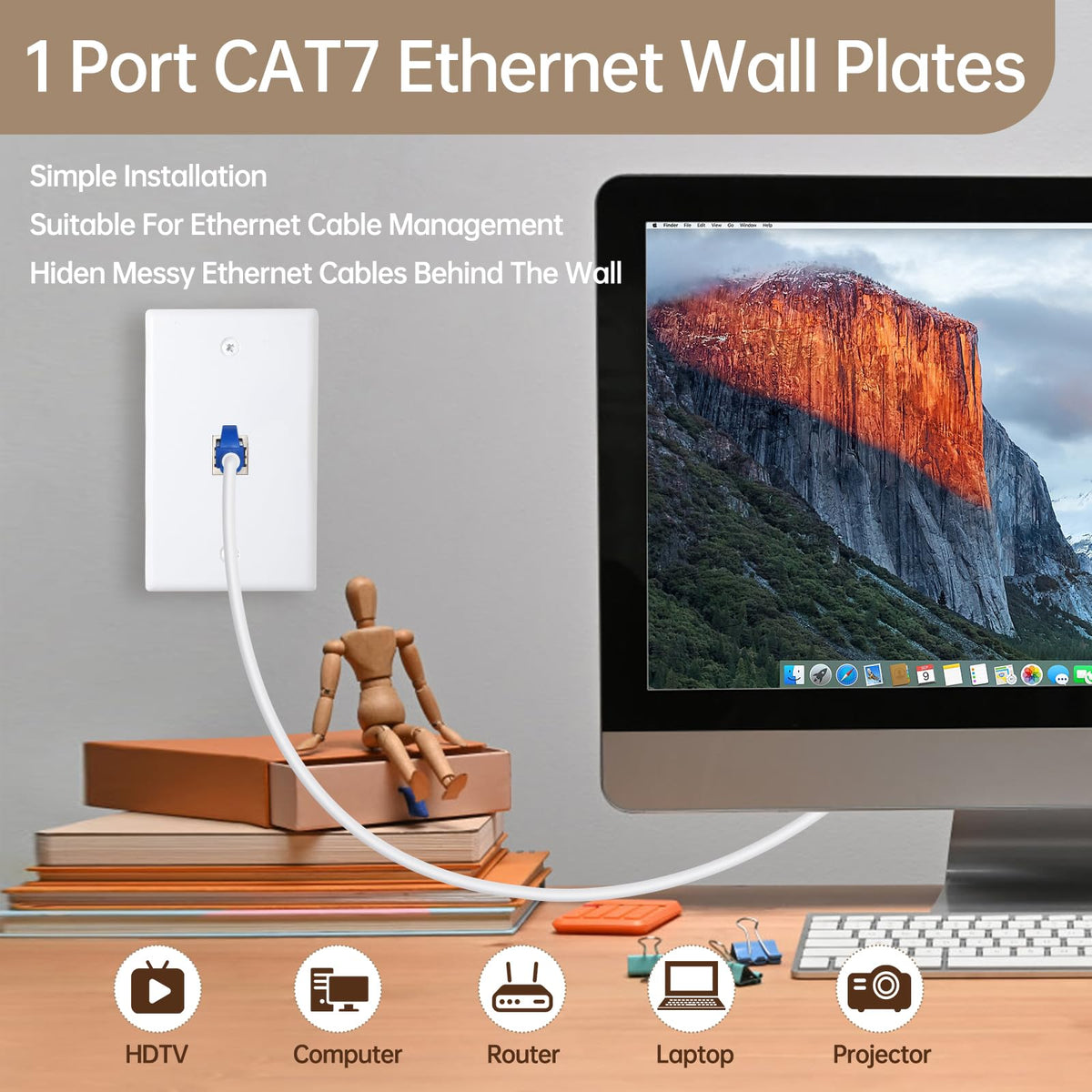 FANYINTY Cat7 wall plate back view showing shielded RJ45 jack compatibility