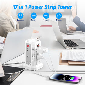 Fararaka tower with 12 outlets and 5 USB ports for organized charging.