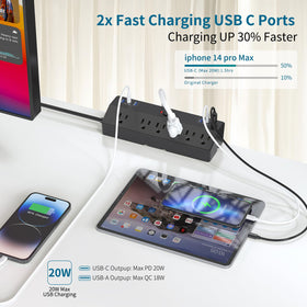 Fararaka desk clamp power strip 12-in-1 outlets enables simultaneous device charging