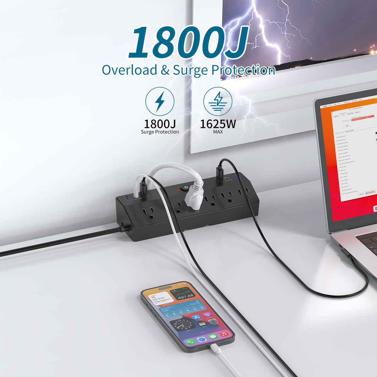 Fararaka desk clamp power strip angled flat plug hidden behind furniture for clean setup