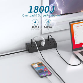 Fararaka desk clamp power strip angled flat plug hidden behind furniture for clean setup