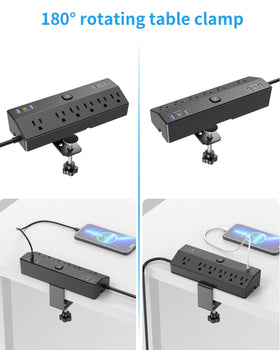 Fararaka desk clamp power strip tool-free mounting on desk edge for quick setup