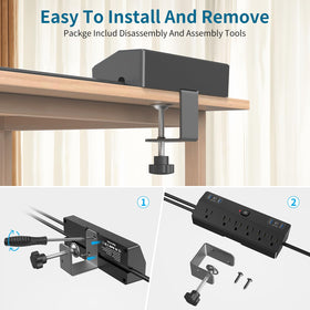 Fararaka desk clamp power strip surge protector with heat resistant housing and safety features